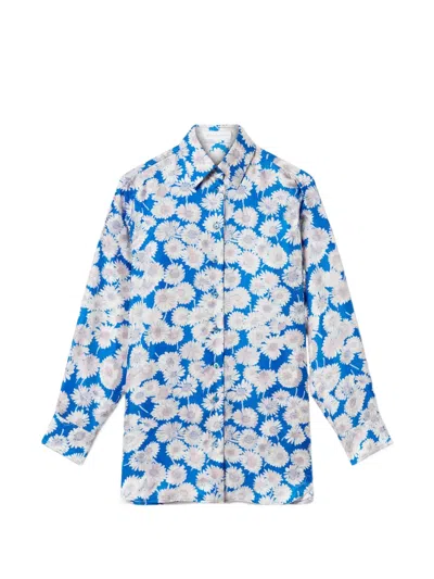 Stella Mccartney Womens Cobalt Daisy Print Pj Silk Shirt In Blue
