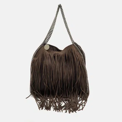 Pre-owned Stella Mccartney Dark Brown Faux Suede Fringe Small Falabella Tote