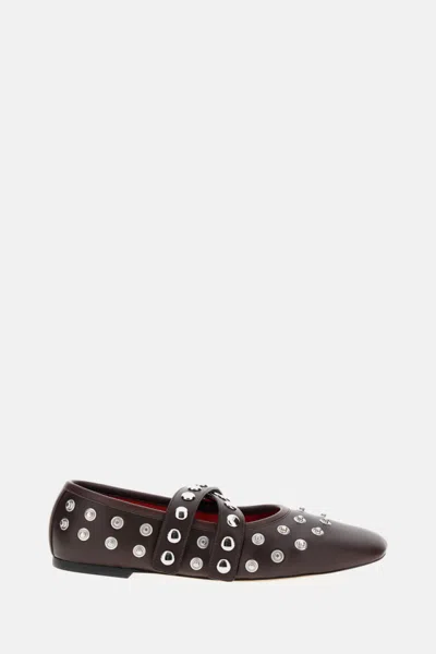 Stella Mccartney Dark Brown Leather Ballet Flats In Black