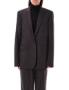 Stella Mccartney Gold Button Single Breast Blazer In Dark Brown