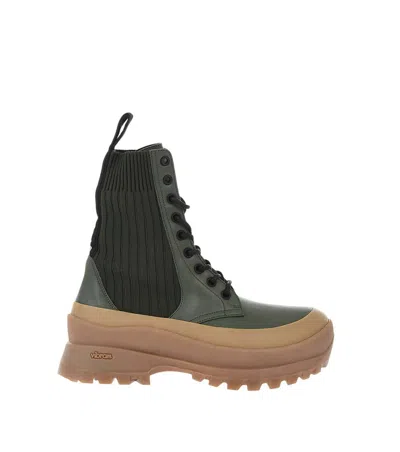 Stella Mccartney Dark Green Leather Combat Boots