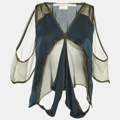 Pre-owned Stella Mccartney Dark Green Silk Sheer Detail Top M