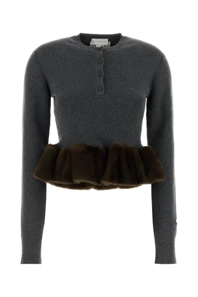 Stella Mccartney Stretch Wool Blend Cropped Sweater Buttons In Gray