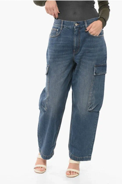 Stella Mccartney Dark Washed Cargo Denims 21cm In Blue