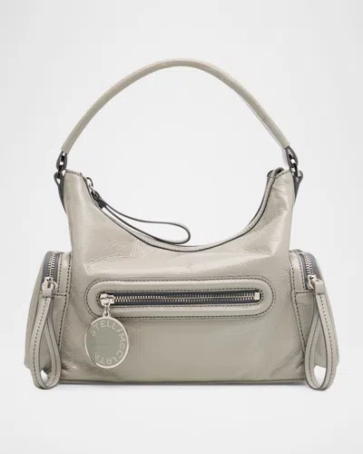 Stella Mccartney Dartmoor Small Patent Vegan Leather Shoulder Bag In Gray