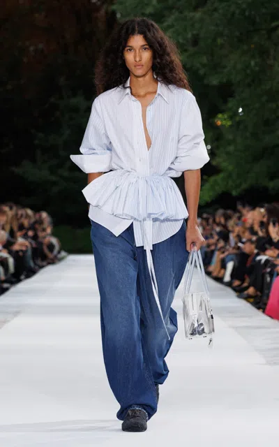 Stella Mccartney Deconstructed Striped Cotton Poplin Peplum Shirt In Multi