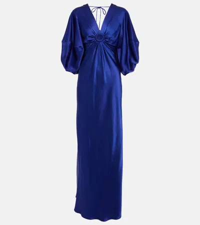 Stella Mccartney Deep V-neck Satin Maxi Dress In Sapphire Blue