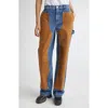 Stella Mccartney Denim & Faux Suede Straight Leg Carpenter Jeans In Brown
