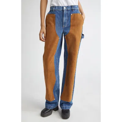 Stella Mccartney Denim & Faux Suede Straight Leg Carpenter Jeans