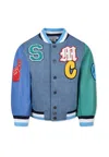 Stella Mccartney Denim Bomber Jacket For Boy With Embroidery In Denim