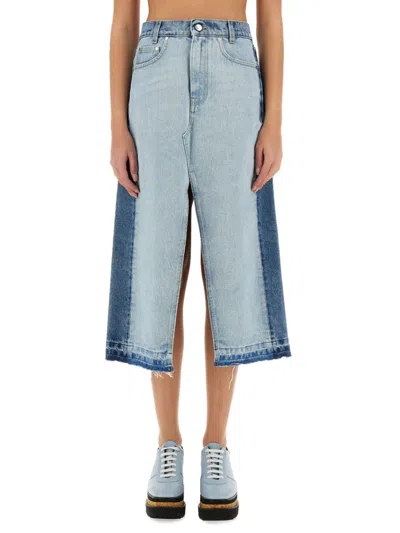 Stella Mccartney Denim Color Block Midi Skirt In Blue