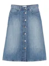 Stella Mccartney Cotton Denim Midi Skirt With A-line Shape In Blue