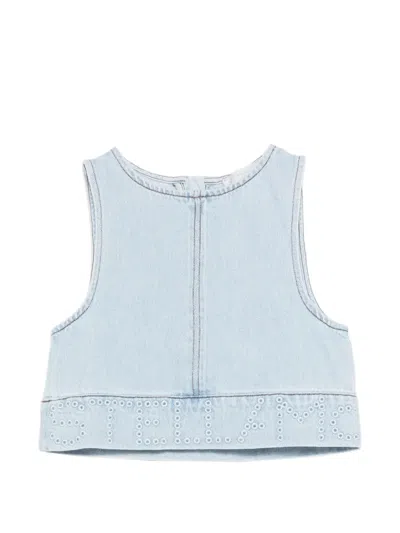 Stella Mccartney Kids' Denim Crop Top In Blue