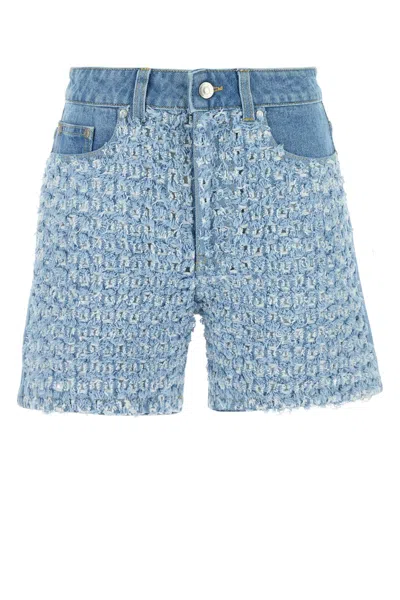 Stella Mccartney Boucle Denim Short In Light Blue