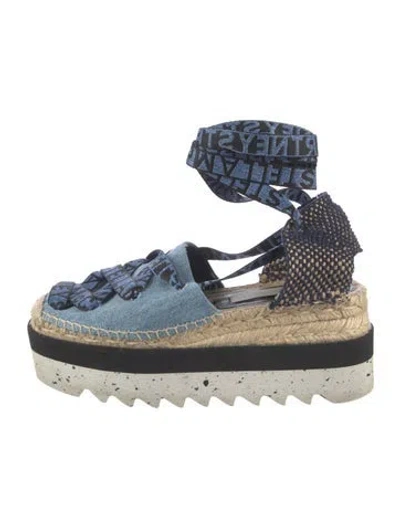 Pre-owned Stella Mccartney Denim Graphic Print Espadrilles In Black/blue/white