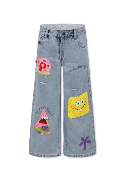 Stella Mccartney Kids' Embroidered Cotton Jeans In Gnawed Blue