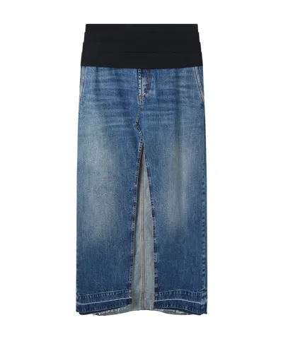 STELLA MCCARTNEY STELLA MCCARTNEY FRONT-SLIT FRAYED-EDGE DENIM MAXI SKIRT