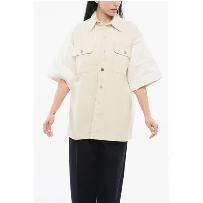 Stella Mccartney Denim Overshirt With Contrasting Sleeves In Neutral
