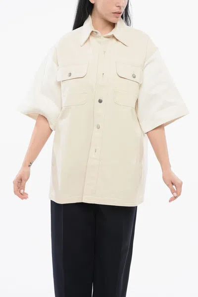 Stella Mccartney Denim Overshirt With Contrasting Sleeves In Ivory