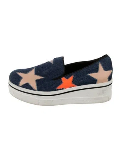 Pre-owned Stella Mccartney Denim Printed Wedge Sneakers In Blue