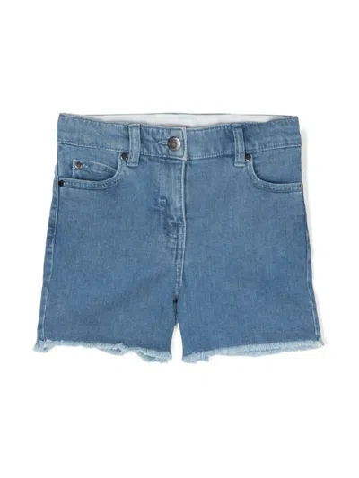 Stella Mccartney Kids' Denim Shorts With Frayed Hearts Patches In Blue