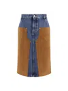 Stella Mccartney Faux Suede-trimmed Denim Midi Skirt In Blue