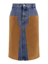Stella Mccartney Faux Suede-trimmed Denim Midi Skirt In Blue