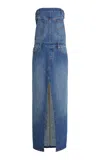 Stella Mccartney Denim Strapless Maxi Dress In Medium Wash