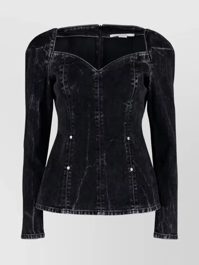 Stella Mccartney Denim Top With Buttoned Front And Fitted Shape In Black