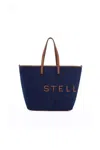 Shop Stella Mccartney Denim Tote Bag With Logo Branding In Blue