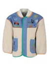 Stella Mccartney Ivory Faux Fur Coat For Boy With Tractor In Neutrals