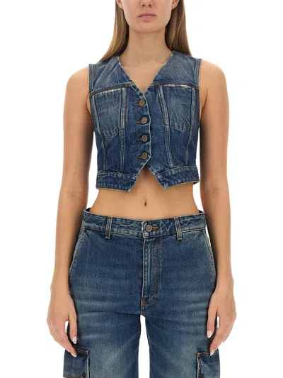 Stella Mccartney Denim Waistcoat In Blue