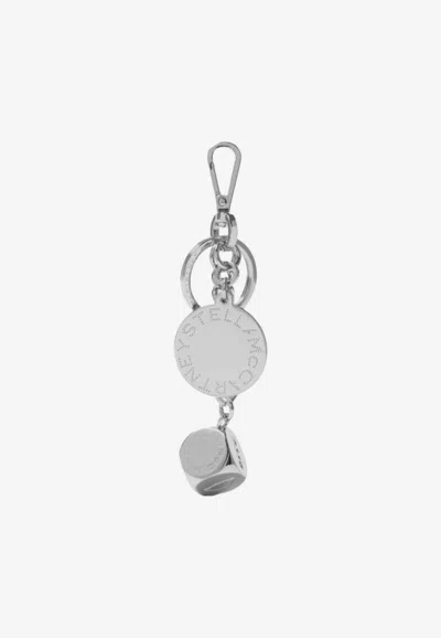 Stella Mccartney Dice Charm Logo Keychain In Silver