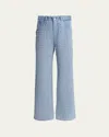 Stella Mccartney Distressed Boucle Denim Wide-leg Jeans In Light Blue