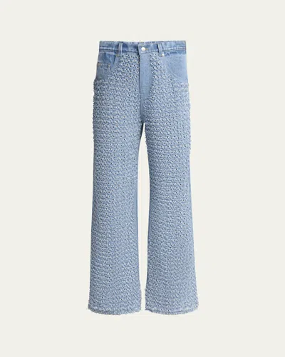 Stella Mccartney Distressed Boucle Denim Wide-leg Jeans In Light Blue