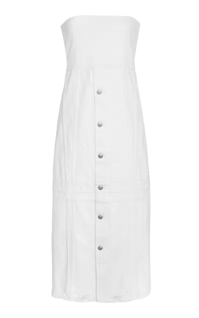 Stella Mccartney Distressed Denim Bustier Midi Dress In White