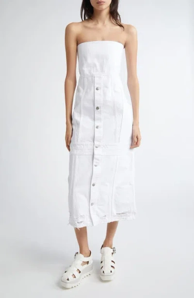Stella Mccartney Distressed Denim Strapless Bustier Dress In White