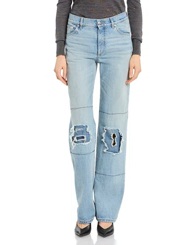 Stella Mccartney Distressed Patch Straight Jeans In Mid Blue