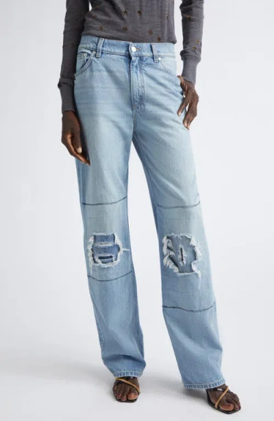 Stella Mccartney Distressed Patched Straight Let Jeans In Blue