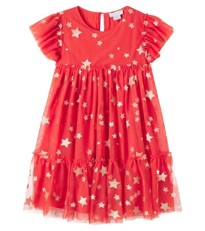 Stella Mccartney Kids' Ditsy Stars Embroidered Tulle Dress In Red