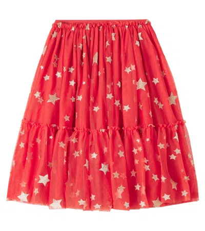 Stella Mccartney Kids' Ditsy Stars Embroidered Tulle Skirt In Red