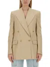 Stella Mccartney Double Breasted Satin Blazer In Beige