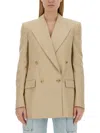 Stella Mccartney Double Breasted Satin Blazer In Beige
