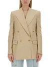 Stella Mccartney Double Breasted Satin Blazer In Neutrals