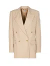 Stella Mccartney Double Breasted Satin Blazer In Sabbia