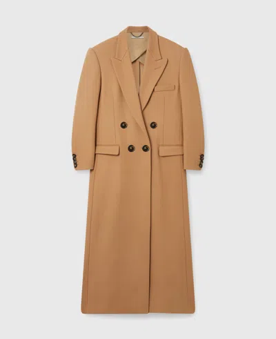 Stella Mccartney Double Breasted Longline Coat In Camel