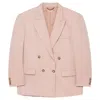 Stella Mccartney Double-breasted Wool Blazer With Structured Shoulders In Neutral
