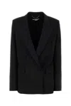 Stella Mccartney Oversized Double-breasted Moire-trimmed Wool-blend Blazer In Black