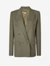 Stella Mccartney Double Breasted Wool Blazer In Green