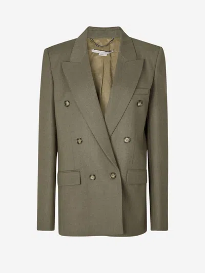 Stella Mccartney Double Breasted Wool Blazer In Green